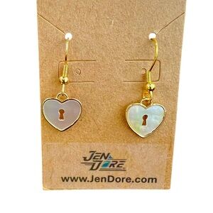 JenDore Handmade Gold Trim Pearlescent Heart Locket Earrings